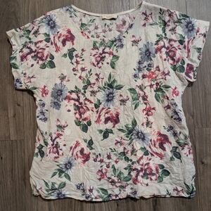 Linen Floral Print Women's Top M